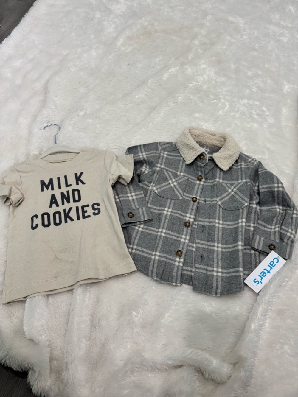 Carter's NWT Gray Plaid Sherpa-Collar Jacket and Tshirt